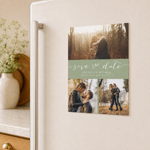 Modern Foto Collage Sage Green Save the Date Magnetkarte