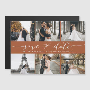 Modern Foto Collage Save the Date Terracotta Magnetkarte