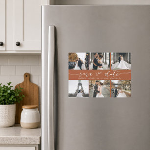 Modern Foto Collage Save the Date Terracotta Magnetkarte