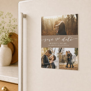 Modern Foto Collage Tan Save the Date Magnetkarte