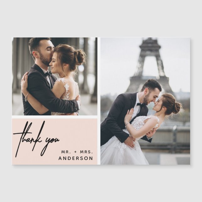 Modern Foto Collage Wedding Blush Pink Vielen Dank Magnetkarte (Vorderseite)