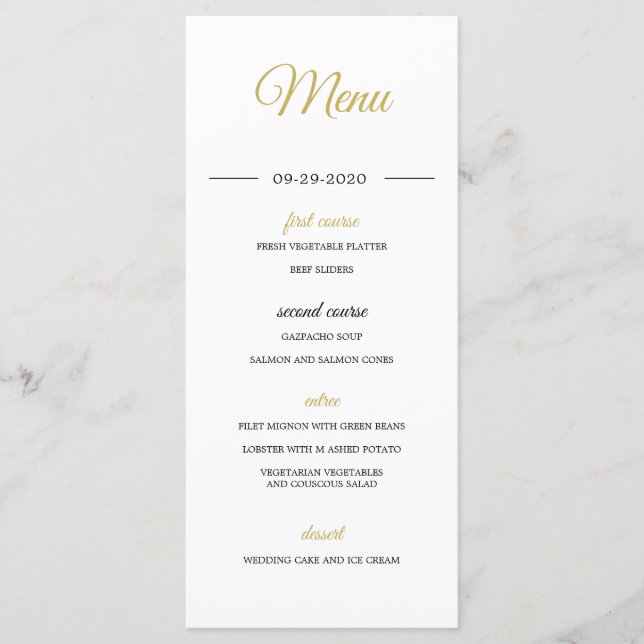 Modern Foto Overlay Gold Hochzeit Menükarte (Vorderseite)
