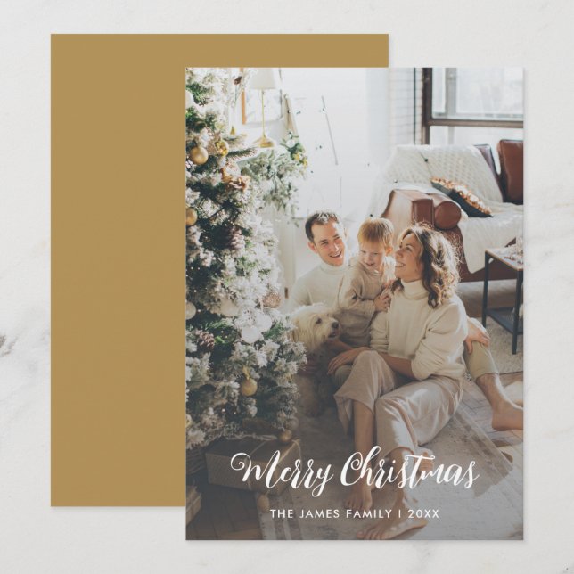 Modern Foto Script Family Christmas Card Dankeskarte (Vorne/Hinten)