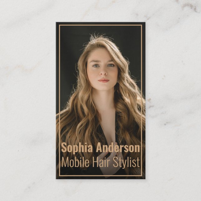 Modern Foto Typografy Hair Stylist Business Card Visitenkarte (Vorderseite)
