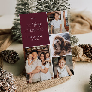 Modern Foto Weihnachtskarte Maroon Einladung