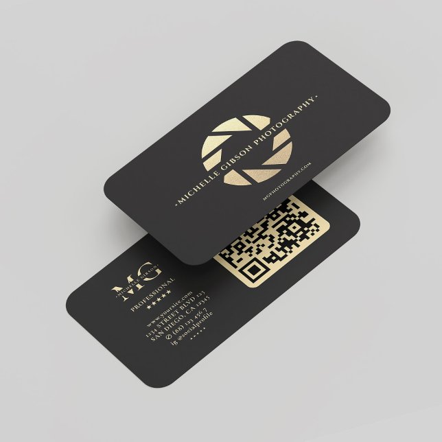 Modern Fotograf Monogram Black Gold Camera Visitenkarte (Modern Photographer Monogram Black Gold Camera Business Card
)