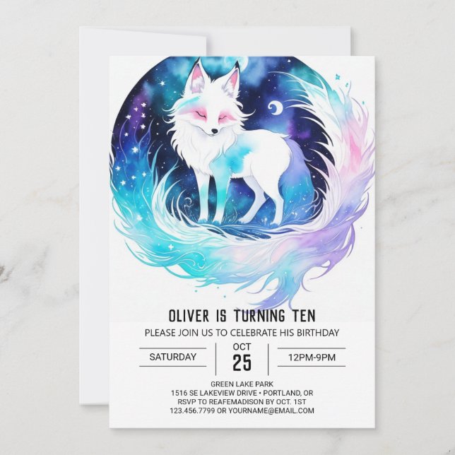 Modern Fox Woodland Birthday Einladung (Vorderseite)