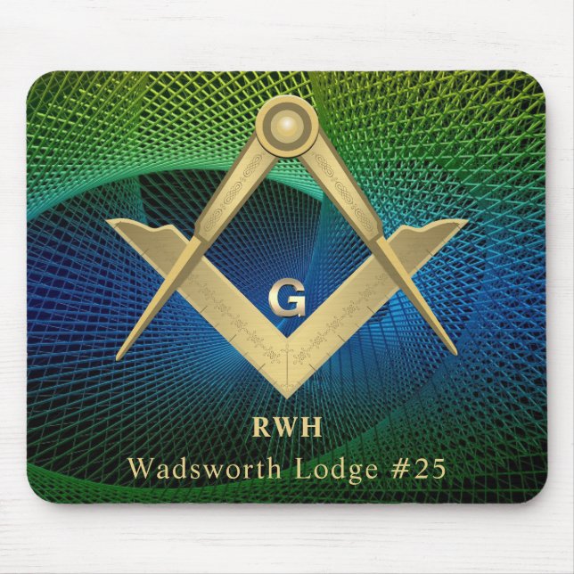 Modern Fraktal Masonic Mit Monogramm Mouse Pad Mousepad (Vorne)
