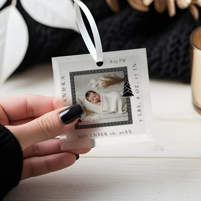 Modern Frame Evergreen Trees Foto Frame Birth Ornament Aus Glas (Modern Frame Evergreen Trees Photo Frame Birth Glass Ornament)