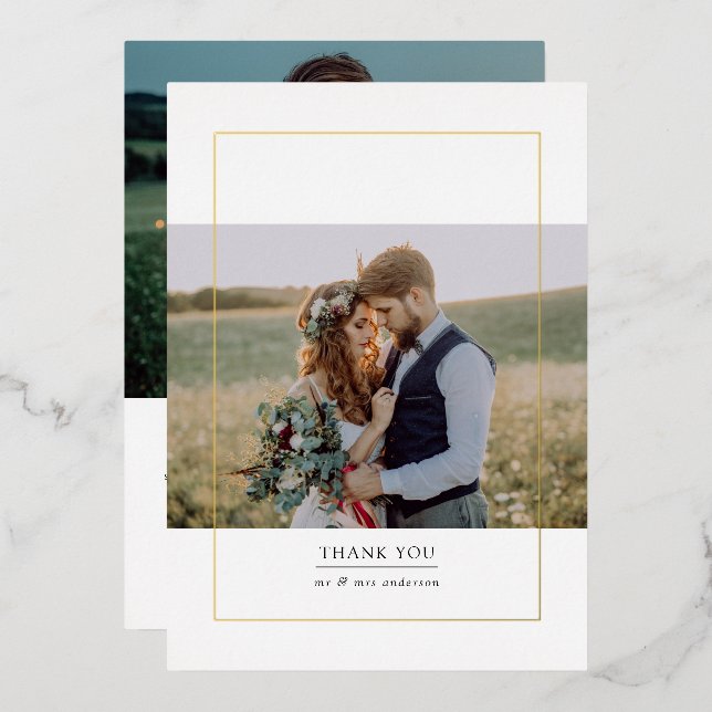 Modern Frame Foto Hochzeit Danke Karte (Vorderseite/Rückseite)