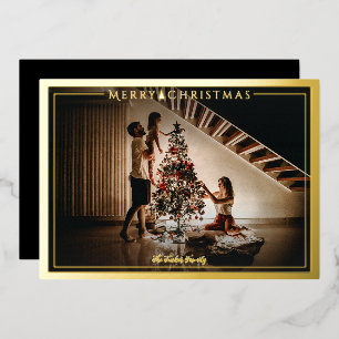 Modern Frame Merry Weihnachts Foto Gold Black Folien Feiertagskarte