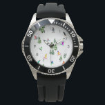 Modern Freeride Snowboarder Snowboarder Kunst Armbanduhr<br><div class="desc">Coole skurrile Illustrationskunst von bunten Snowboardern,  Snowboarden in Bergen zwischen Kiefer,  Fichten,  Tannen auf frischem Schneemulver. Snowboard und Weihnachtssport in einem Winterwald. Snowboarder Geschenke. Weihnachtsdekor zum Snowboarden.</div>