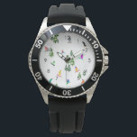 Modern Freeride Snowboarder Snowboarder Kunst Armbanduhr<br><div class="desc">Coole skurrile Illustrationskunst von bunten Snowboardern, Snowboarden in Bergen zwischen Kiefer, Fichten, Tannen auf frischem Schneemulver. Snowboard und Weihnachtssport in einem Winterwald. Snowboarder Geschenke. Weihnachtsdekor zum Snowboarden.</div>