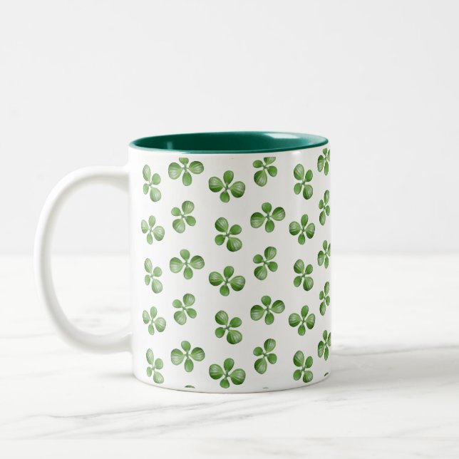 Modern Friendly Green Succulent Blätter auf Weiß Zweifarbige Tasse (Links)