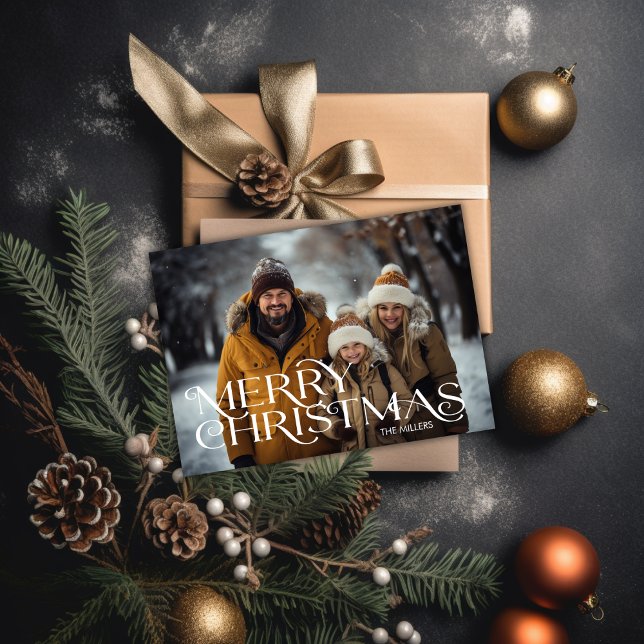Modern Frohe Weihnachten Minimal 1 Foto Elegant (Modern Merry Christmas Minimal 1 Photo Elegant Holiday Card)