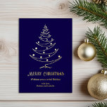 Modern Frohe Weihnachten Navy Blue Gold Folien Feiertagskarte<br><div class="desc">Moderne Weihnachtskarte mit zeitgenössischer Linie Weihnachtsbaum und luxuriöse Goldfolie im marineblauen Hintergrund. Diese minimalistische Nicht-Foto-Karte ist ideal für alle,  die einen einfachen und eleganten Ansatz für ihre Feier in diesem Winter will.</div>