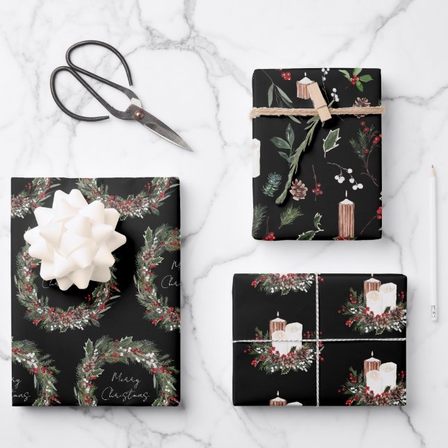 Modern Frohe Weihnachten Roter Berry Botanischer K Geschenkpapier Set (Vorderseite)