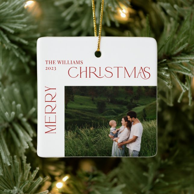 Modern Frohe Weihnachten Roter Berry Botanisches F Keramikornament (Baum)