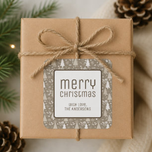 Modern Frohe Weihnachten Taupe Feiertag Quadratischer Aufkleber