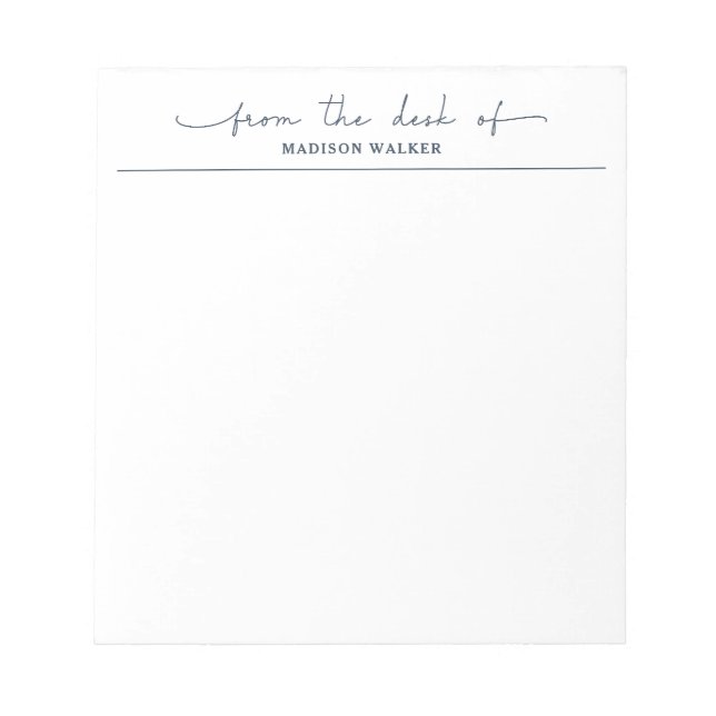 Modern From The Desk Of Navy Blue Stylish Script Notizblock (Vorderseite)