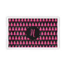 Modern Fuchsia & Black Christmas Tree Monogram Acr