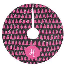 Modern Fuchsia & Black Christmas Tree Polyester Weihnachtsbaumdecke