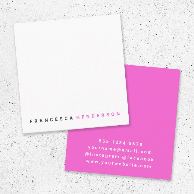 Modern Fuchsia Hot Pink Feminine Girly Stilvoll Quadratische Visitenkarte (Von Creator hochgeladen)