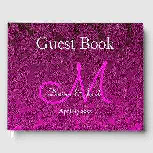 Modern Fuchsia Rosa Weißes Elegantes Hochzeitsmono Gästebuch