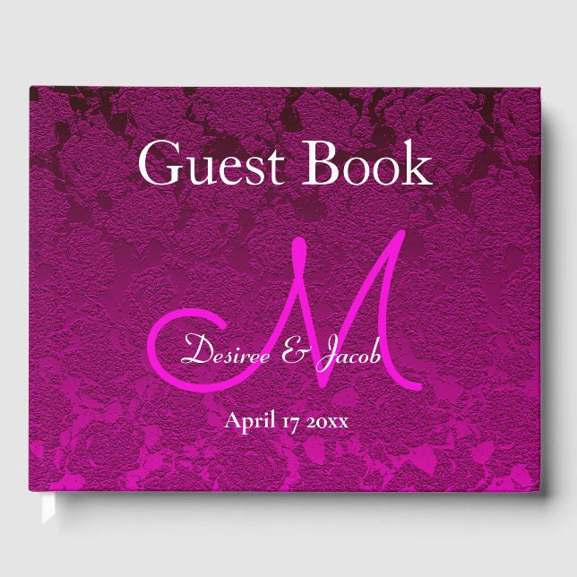 Modern Fuchsia Rosa Weißes Elegantes Hochzeitsmono Gästebuch (Vorderseite)