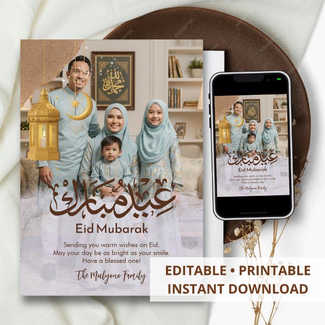 Modern Full Photo Arabic Calligraphy Eid Mubarak Feiertagskarte (Von Creator hochgeladen)