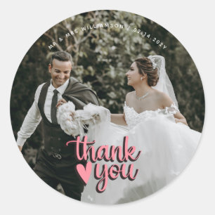 Modern Full Wedding Foto Vielen Dank Runder Aufkleber