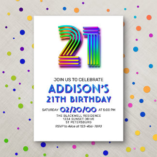 Modern Fun 21. Geburtstag Einladung