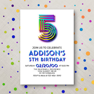 Modern Fun 5th Birthday Einladung