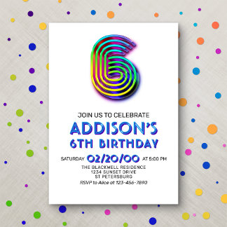 Modern Fun 6. Geburtstag Einladung