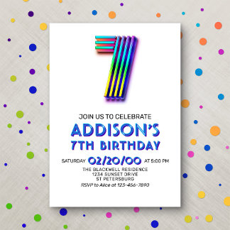 Modern Fun 7. Geburtstag Einladung