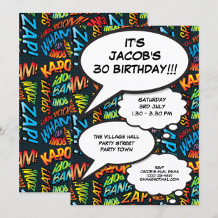 Modern Fun Birthday Party Comic buchen jedes Alter Einladung