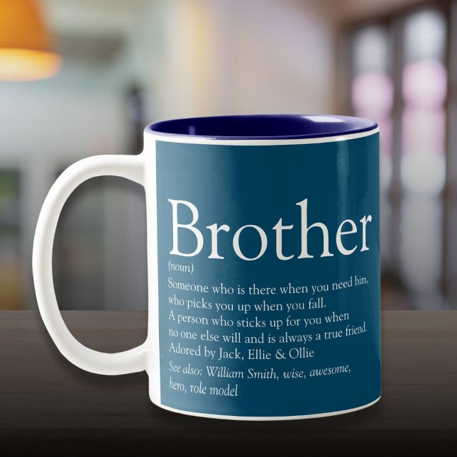 Modern Fun Blue Cool Best Brother Definition Zweifarbige Tasse (Modern Fun Blue Cool Best Brother Definition Two-Tone Coffee Mug)