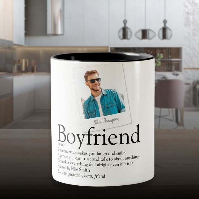 Modern Fun Boyfriend Definition Foto Zweifarbige Tasse (Modern Fun Boyfriend Definition Photo Two-Tone Coffee Mug)