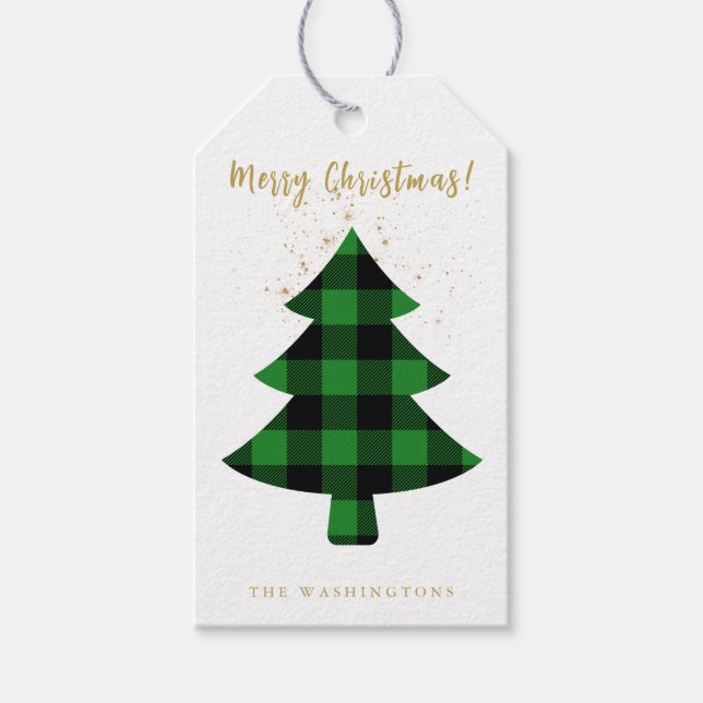 Modern Fun Buffalo Karierter Weihnachtsbaum Geschenkanhänger (Vorderseite)