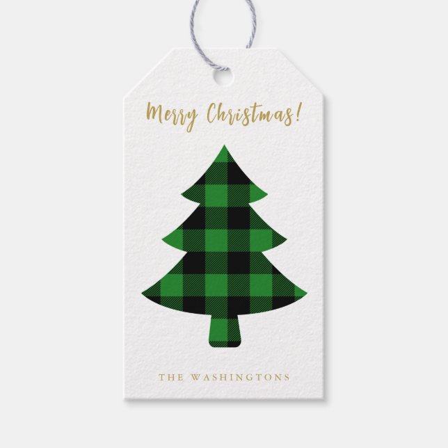 Modern Fun Buffalo Karierter Weihnachtsbaum Geschenkanhänger (Vorderseite)