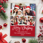 Modern Fun Calligrafy Christmas 4 Foto Red Postkarte<br><div class="desc">Modern Fun Calligraphy Script Frohe Weihnachten 4 Foto Roter Urlaub Postkarte</div>