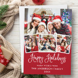 Modern Fun Calligraphy 4 Foto Red Feiertagskarte<br><div class="desc">Modern Fun Calligraphy Script 4 Foto Happy Holidays Red Family Card</div>