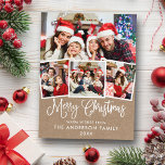 Modern Fun Calligraphy Christmas 4 Foto Kraft Postkarte<br><div class="desc">Modern Fun Calligraphy Script Frohe Weihnachten 4 Foto Kraft Holiday Postcard</div>