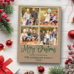 Modern Fun Calligraphy Christmas Kraft 4 Foto Postkarte<br><div class="desc">Modern Fun Calligraphy Script Frohe Weihnachten 4 Foto Kraft Holiday Postcard</div>