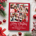 Modern Fun Calligraphy Christmas Red 4 Foto Postkarte<br><div class="desc">Modern Fun Calligraphy Script Frohe Weihnachten 4 Foto Holiday Postcard - Red</div>