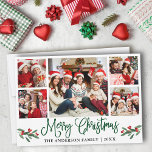 Modern Fun Calligraphy Green 5 Foto Weihnachten<br><div class="desc">Modern Fun Calligrafy Script 5 Foto Family Foto Collage Die Weihnachtskarte enthält Weihnachten Weihnachten Weihnachten Heilige Berries - Grüne Schrift</div>