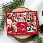 Modern Fun Calligraphy Red 5 Foto Weihnachten Postkarte<br><div class="desc">Modern Fun Calligraphy Script Frohe Weihnachten 5 Foto Collage Holiday Postcard - Roter Hintergrund</div>