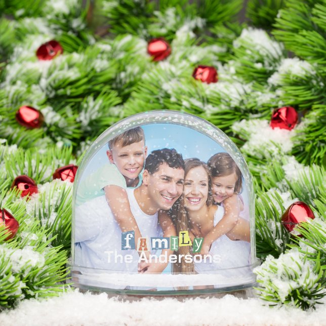 Modern Fun Family Typography Photo with Name  Schneekugeln (Weihnachten)