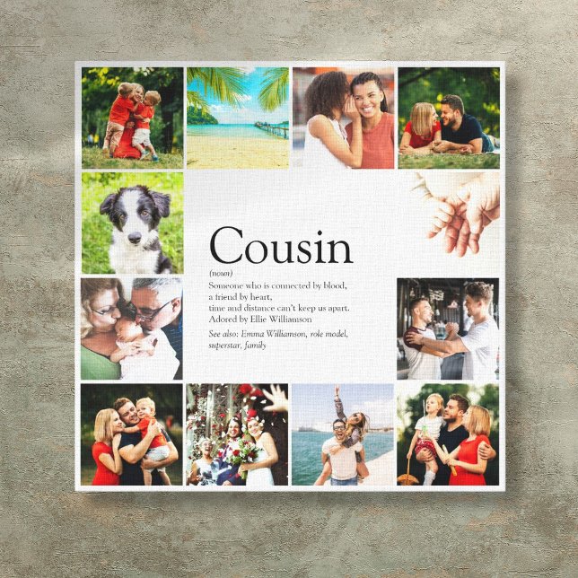 Modern Fun Foto Klebemasse Cousin Definition Leinwanddruck (Modern Fun Photo Collage Cousin Definition Canvas Print)