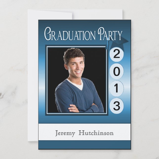 Modern Fun Graduation Party Custom Foto Blue Einladung (Vorderseite)